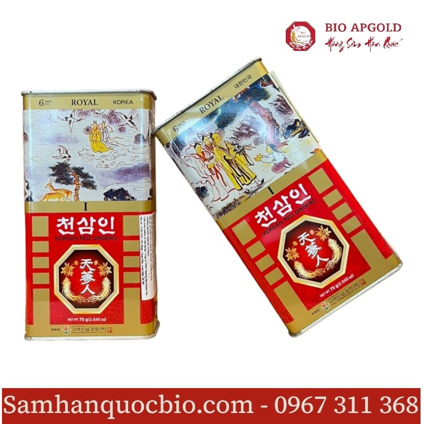 Hồng Sâm Củ Khô Hộp Thiếc 75g Wooshin Hàn Quốc - Hộp 10 Củ